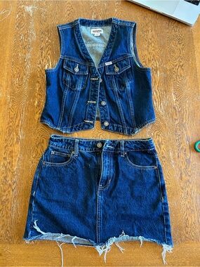 Guess Blue Denim Vest and Mini Skirt Set